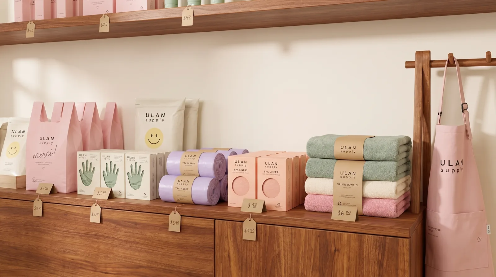 ULAN Supply pastel packaging family displayed on a boutique retail shelf